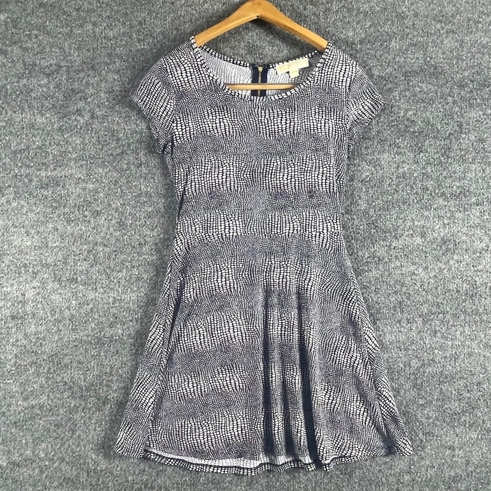Michael Kors Dress Womens Small Blue White Snakeskin Fit Flare Flow Luxury Zip